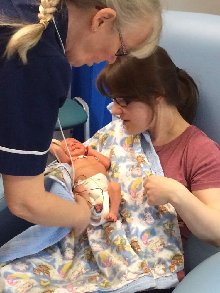 Stacey with premature baby
